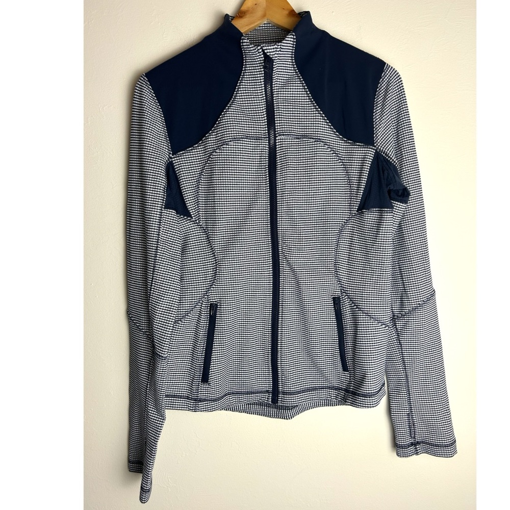 lululemon define jacket size 10 navy and white check